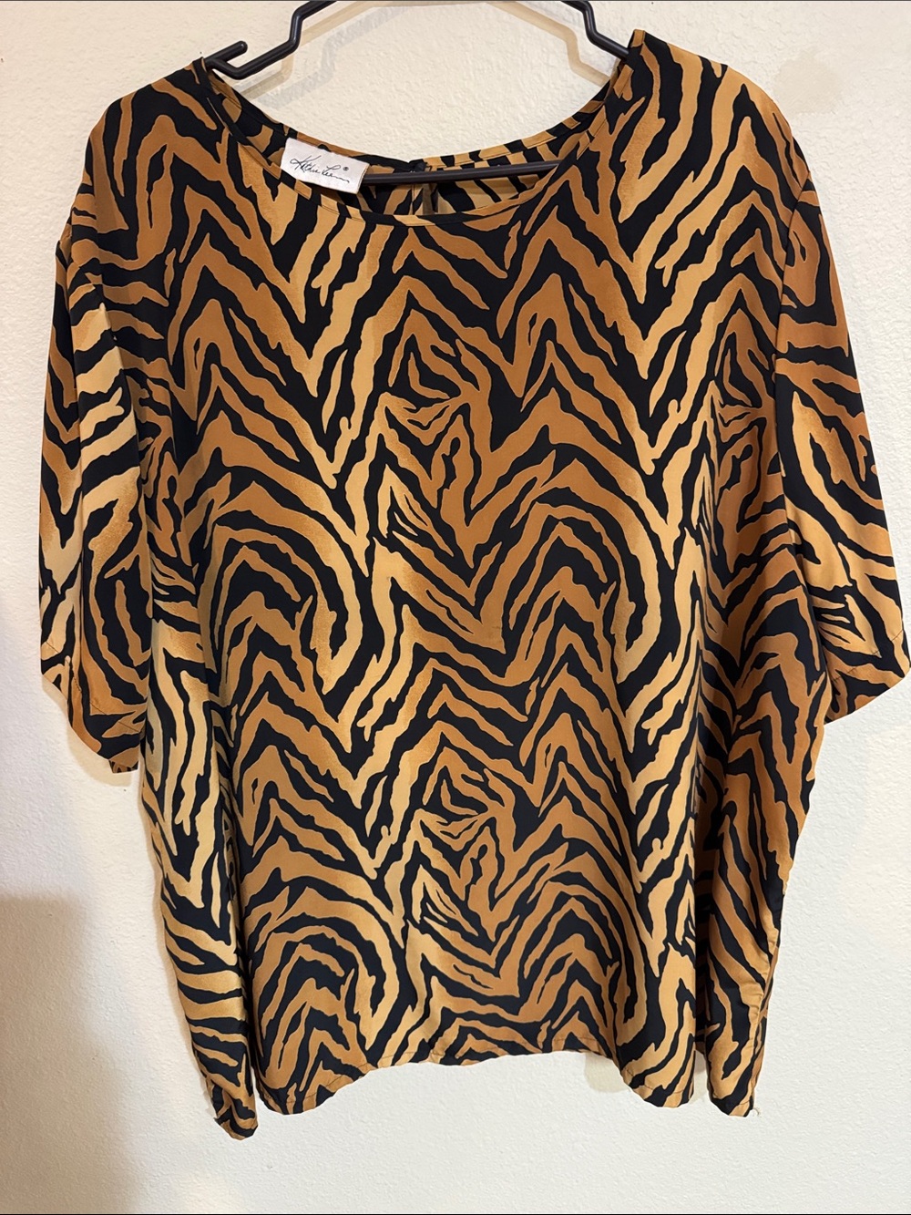 Kathie Lee Collection Black and Brown Tiger-Print Blouse